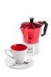 Photo: Coffee cup and moka (italian coffee maker), on white Coffee cup and moka (italian coffee maker), on white