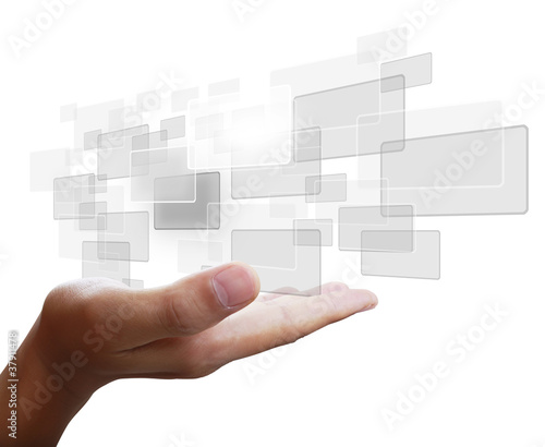 Photo: hand pushing on a touch screen interface hand pushing on a touch screen interface