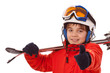 Optimistischer Junge mit Skihelm - Daumen hoch