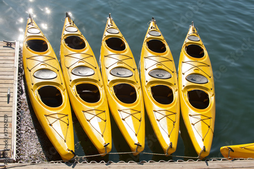 Photo: Yellow sea kayaks in Bar Harbor, Maine Yellow sea kayaks in Bar Harbor, Maine