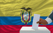 man voting on elections in ecuador in front of flag