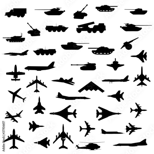 Vector: Vector set of aircraft, armored and guns. Vector set of aircraft, armored and guns.