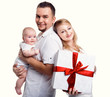 Happy family over white background