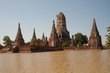 Mega floods at temple in Ayuttaya historical park,Thailand.