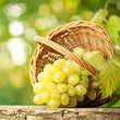 Bunch of graped and vine leaf in basket Bunch of graped and vine leaf in basket