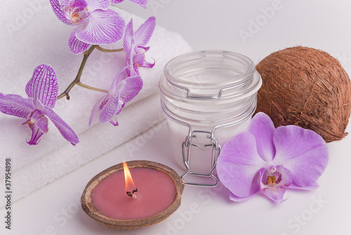 Photo: Bath accessories and orchid Bath accessories and orchid