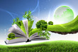 Open book with green nature world Open book with green nature world