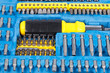 Photo: A set of screw tips and extensions with the screwdriver in the b A set of screw tips and extensions with the screwdriver in the b