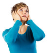 Beautiful woman looking up amazed