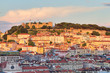 castle  Sao Jorge at sunset in Lisboa, Portugal