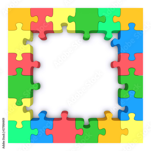 Illustration: Colored puzzle frame. Colored puzzle frame.