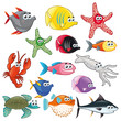 Family of funny fish. Vector isolated characters.