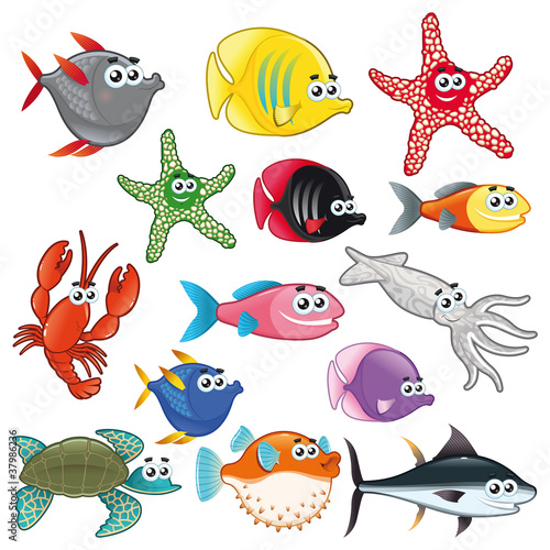Vector: Family of funny fish. Vector isolated characters. Family of funny fish. Vector isolated characters.