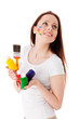 Young woman with paints and paintbrush. Young woman with paints and paintbrush.