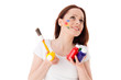 Young woman with paints and paintbrush. Young woman with paints and paintbrush.