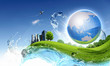 Illustration: Green nature landscape with planet Earth Green nature landscape with planet Earth