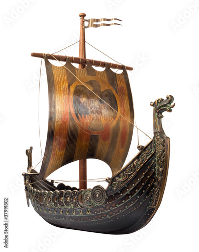 Photo: Antique Viking Ship isolated on white Antique Viking Ship isolated on white