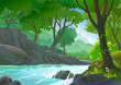 Vektor: TREES BY RIVERSIDE HILLS AND ROCKS TREES BY RIVERSIDE HILLS AND ROCKS