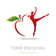 Logo diet, dietician. Dancer and apple # Vector