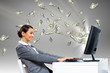 Businesswoman  at workplace and money symbols