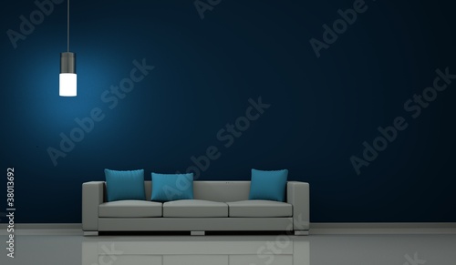 Illustration: Wohndesign - Sofa vor blauer Wand Wohndesign - Sofa vor blauer Wand