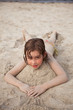 little girl on sandy beach little girl on sandy beach