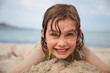 little girl on sandy beach little girl on sandy beach