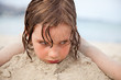 little girl on sandy beach little girl on sandy beach