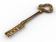 Illustration: Gold access key on white background. 3D image Gold access key on white background. 3D image