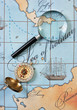 magnifier and compass on  map