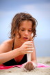 Summer vacation, sea, sand and beautiful teenager Summer vacation, sea, sand and beautiful teenager
