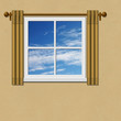 A Window with Curtains - Drapes and Blue Sky A Window with Curtains - Drapes and Blue Sky
