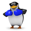 3d Penguin boxing in the blue corner