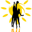 volleyball play two girl silhouette on the sun