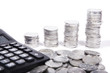 Calculator with silver coins