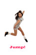 Foto: Funny sexy winter woman jumping and screaming. isolated Funny sexy winter woman jumping and screaming. isolated