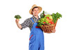 A Male Farmer Holding A Basket...