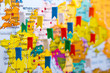 Colored flags on the map of Europe