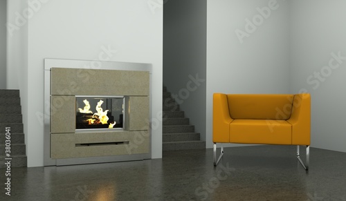 Photo: Wohndesign - Sessel vor Kamin Wohndesign - Sessel vor Kamin