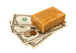 Laundering of money. Money and soap  on the white background