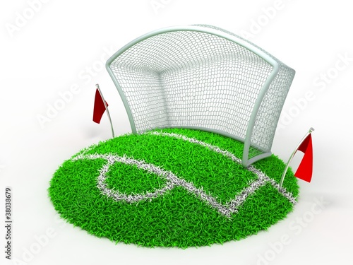 Illustration: 3D Concept Football Net Gate on White Background 3D Concept Football Net Gate on White Background