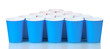 blue and red plastic cups isolated on white