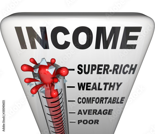 Illustration: Income Thermometer Promotion Raise Wealthy Earn Money Income Thermometer Promotion Raise Wealthy Earn Money