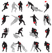 Rugby action group poses silhouette 02 Rugby action group poses silhouette 02