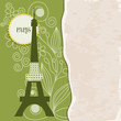 Retro Paris background with stylized Eiffel Tower and paper text