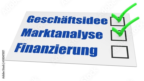 Illustration: Geschäftsidee - Marktanalyse - Finanzierung? Geschäftsidee - Marktanalyse - Finanzierung?