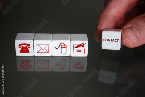 Illustration: "CONTACT" (details customer service call us phone e-mail button) "CONTACT" (details customer service call us phone e-mail button)