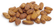 Raw cacao beans isolated on white background.
