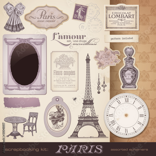 Vector: vector set: Paris - romantic ephemera and design elements vector set: Paris - romantic ephemera and design elements