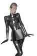 Futuristic Girl in Spandex Catsuit with Shiny Accessories